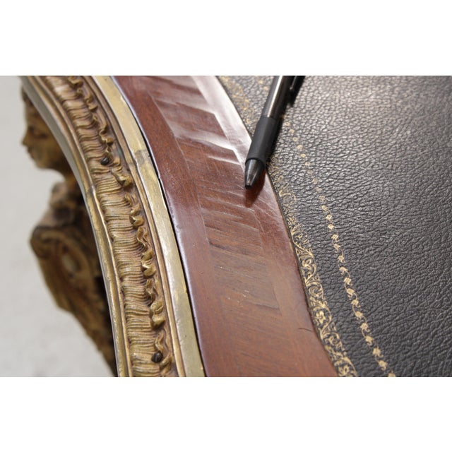 Vintage Louis XV Bureau Plat Writing Desk W. Leather Top For Sale - Image 14 of 18