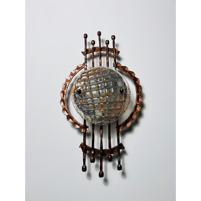 Brutalist Brutalist Copper and Glass Wall Lamp, Germany, 1970s For Sale - Image 3 of 14