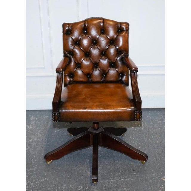 Chesterfield Director's Chair in Cigar Brown Leather For Sale - Image 4 of 14