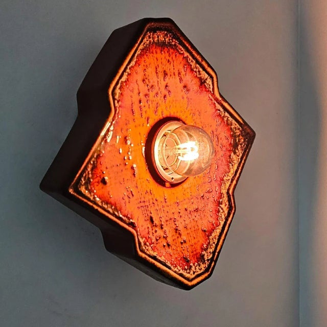 Diamond-Shaped Brown & Orange Ceramic Wall Light, Germany, 1970s For Sale - Image 9 of 12