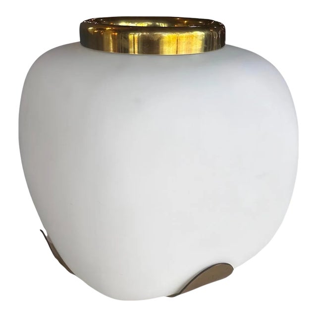 Mid Century Italian Opaline and Brass Table Lamp 1970s For Sale