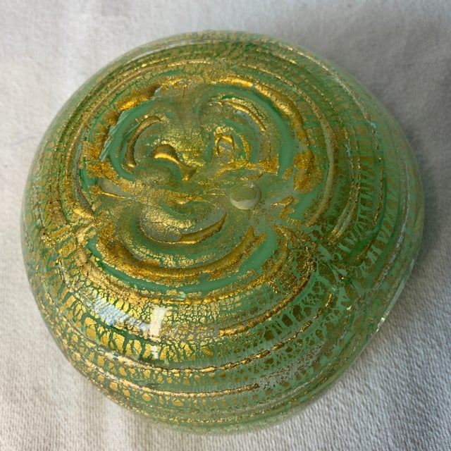 Mid-Century Modern Vintage Barovier & Toso Murano Green and Gold Aventurine Dish For Sale - Image 3 of 3