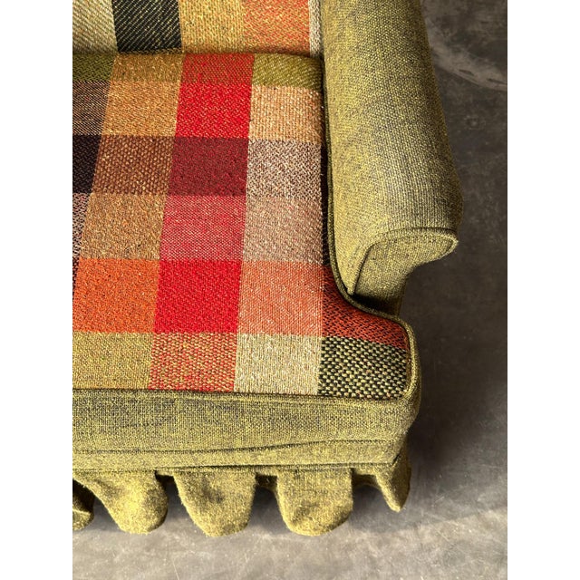 Wood Olive Tweed Swivel Rocker With Patchwork Plaid Upholstery, 1970s For Sale - Image 7 of 18