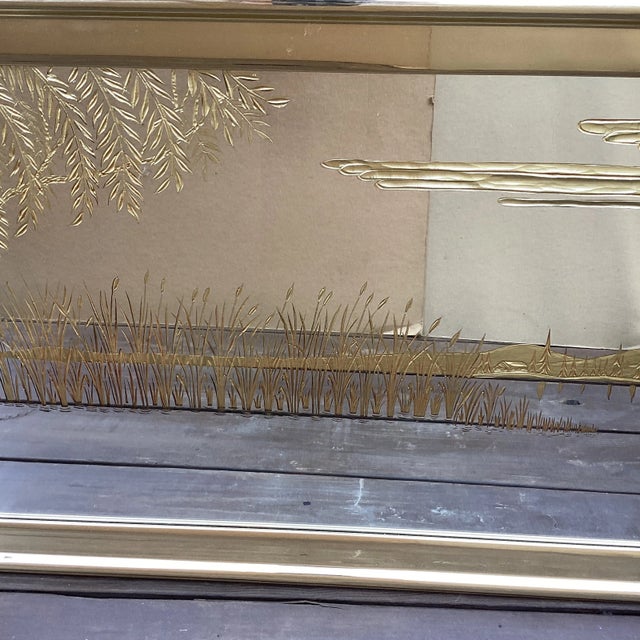 Mid 20th Century Huge Asian Inspired Etched Gold Wall Mirror For Sale In Chicago - Image 6 of 13