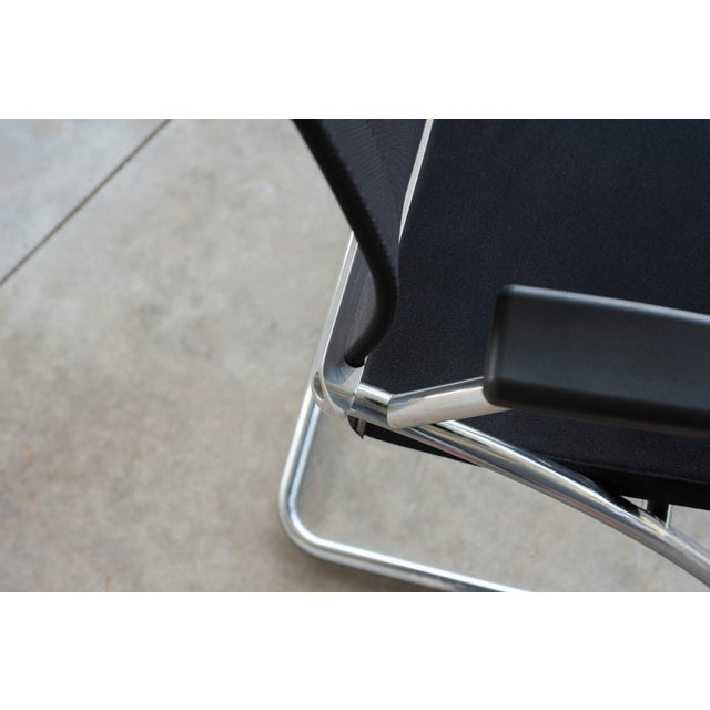 Technical Chromed Steel Desk Armchairs with Black Upholstery, 1980s, Set of 8 For Sale - Image 9 of 17
