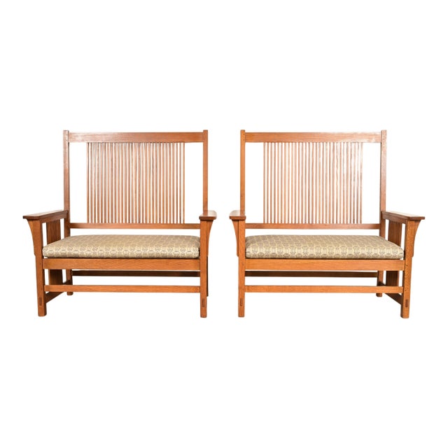 Stickley Mission Oak Arts & Crafts Spindle Benches or Settees, Pair For Sale