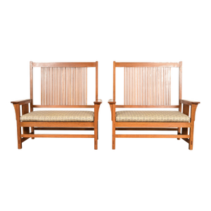 Stickley Mission Oak Arts & Crafts Spindle Benches or Settees, Pair