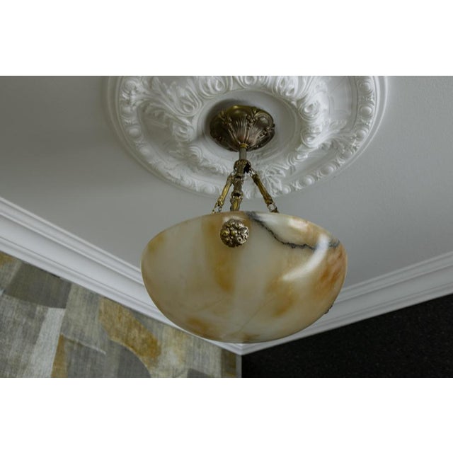 French Art Deco Cream Alabaster and Brass Pendant Light, 1920s For Sale - Image 9 of 18