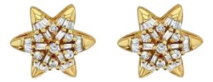 Star Shaped Baguette Diamond Earrings .77cttw 14k Yellow Gold, 2 Pieces