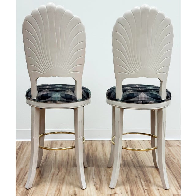Vintage Coastal Regency Grotto Style Shell Back Counter Stools, a Pair For Sale In Kansas City - Image 6 of 13