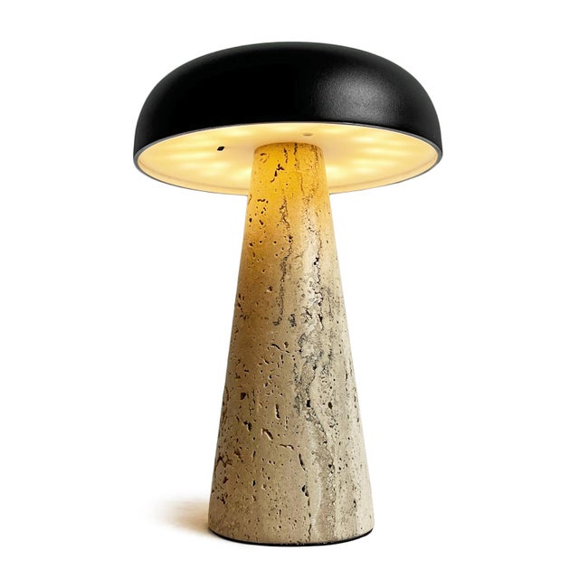 2020s Porcini Travertine Black Table Lamp For Sale - Image 5 of 10