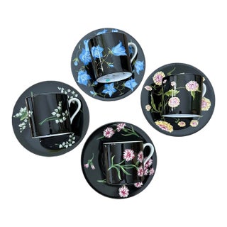 1980s Tiffany & Co. 4 Cup & Saucer Set Mrs. Delany’s Flowers by Sybil Connolly - 8 pcs For Sale
