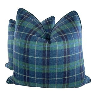 Holland & Sherry “Handsome Plaid” in Mallard 22” Pillows-A Pair For Sale