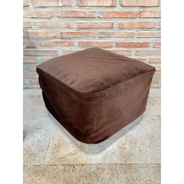 Mid 20th Century Square Smoked Glass and Steel Coffee or Side Table with Four Nesting Stools, 197 For Sale - Image 13 of 18