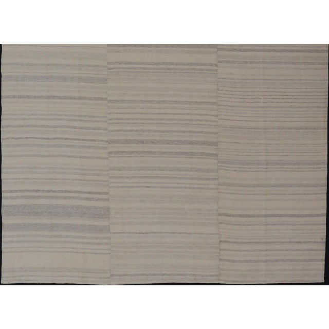 Textile Vintage Hand Woven Turkish Paneled Kilim in Off White and Light Gray For Sale - Image 7 of 11