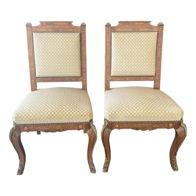 Antique French Neoclassical Side Chairs With Spectacular Inlay -a Pair For Sale