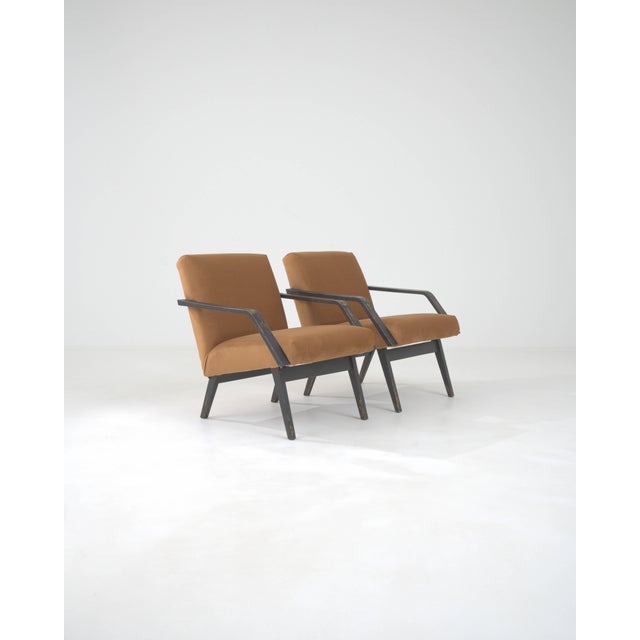 Wood 1960s Czechia Upholstered Armchairs - A Pair For Sale - Image 7 of 18