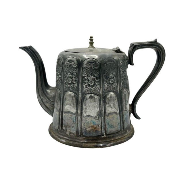 Silver Antique English Sheffield Silverplate Teapot by Frank Mills | Hannover Works | Repoussé Floral For Sale - Image 8 of 10