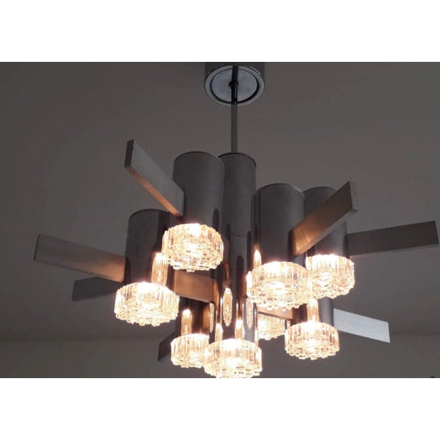 Metal Vintage Italian Chandelier/Pendant by Gaetano Sciolari, Italy, 1970's. For Sale - Image 7 of 8