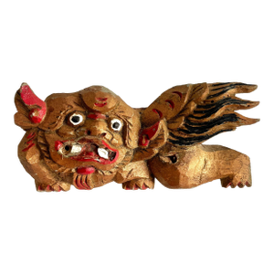 Vintage Chinese Foo Dog Carved Wood Wall Bracket