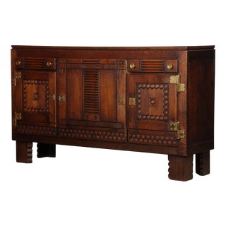 Oak and Brass Sideboard in the style of Charles Dudouyt, 1940 For Sale