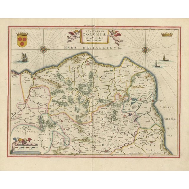 Golden Age Map of Boulogne & Guînes from Blaeu, 1642 For Sale - Image 10 of 10