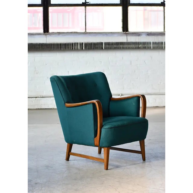 1950s Mid-Century Danish Lounge Chair in Oak and Wool Attributed to N.A. Jorgensen For Sale - Image 5 of 8