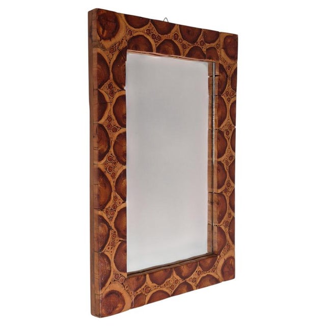 Swedish Mirror with Frame of End Wood, 1970s For Sale - Image 9 of 9