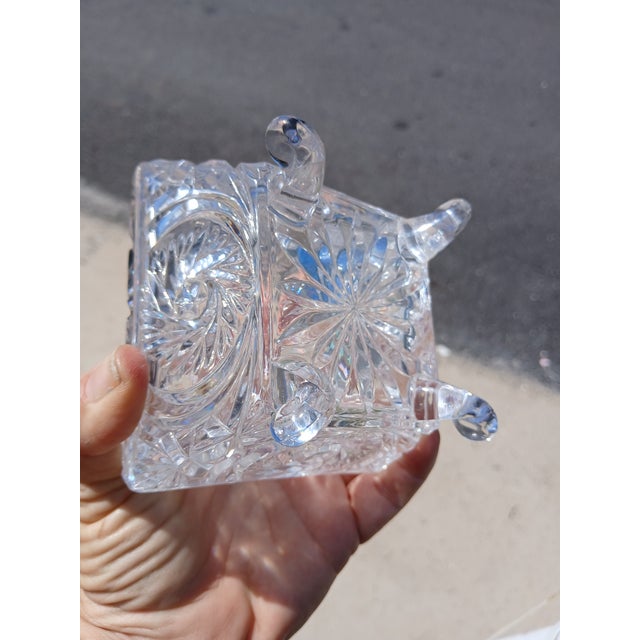 Mid-Century Modern Vintage Bohemian Cut Crystal Pinwheel Whirling Star Lidded Candy Dish For Sale - Image 3 of 7