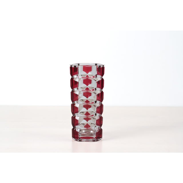 Mid-Century Modern Mid-Century Modern French Cut to Clear Ruby Crystal Vase For Sale - Image 3 of 12
