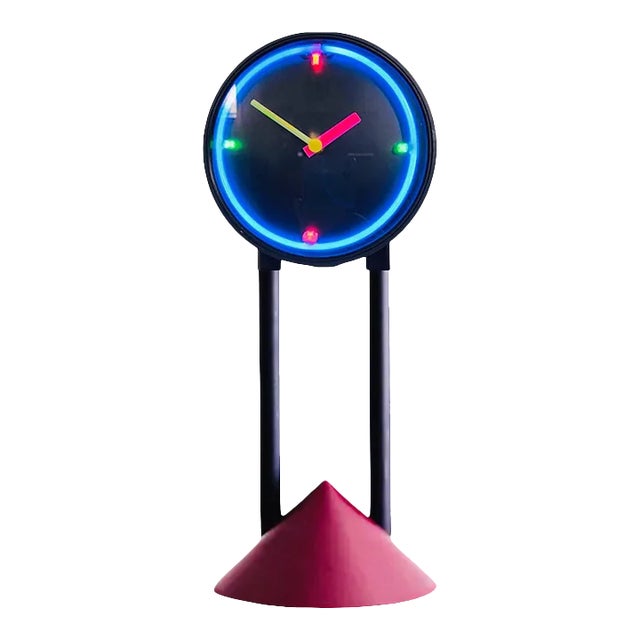 80s Postmodern Neon Electric or Battery Table Mantel Geometric Clock Memphis Art Design Sculpture For Sale