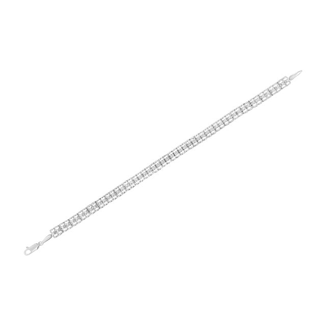 Haus of Brilliance .925 Sterling Silver 1/10 Cttw Diamond Double-Link 7" Rolex Tennis Bracelet For Sale - Image 4 of 7