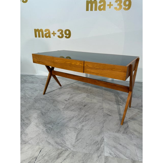 1990s Italian Desk With Dark Green Glass Top For Sale In Los Angeles - Image 6 of 10