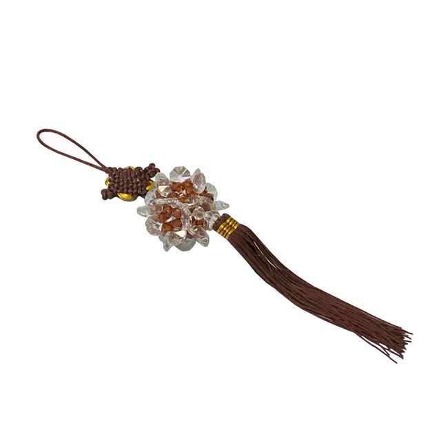 Oriental Brown Clear Resin Crystal Cut Beads Tassel Art For Sale In San Francisco - Image 6 of 6