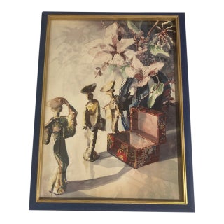 Mid-Century Modern Surrealist Watercolor Painting "Escape" – Framed & Signed For Sale