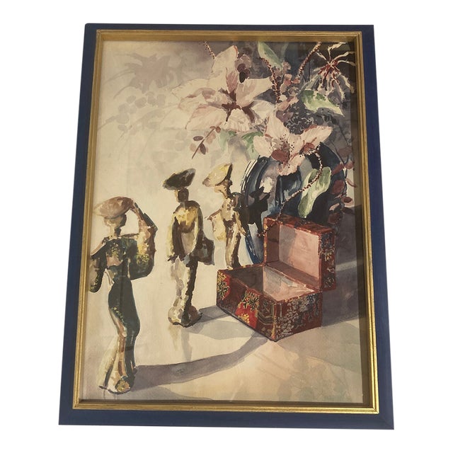 Mid-Century Modern Surrealist Watercolor Painting "Escape" – Framed & Signed For Sale
