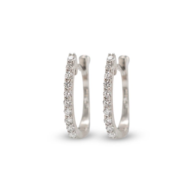 Roberto Coin Classic Pave’ 18k White Gold Diamonds Huggy Hoop Earrings, Pair For Sale - Image 4 of 7