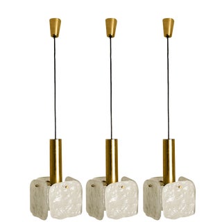 Ice Glass Pendant Light attributed to J. T. Kalmar, 1960s For Sale
