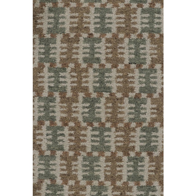 Mid-Century Modern Rug & Kilim’s Scandinavian Style Square Flatweave With Brown and Blue Geometry For Sale - Image 3 of 10