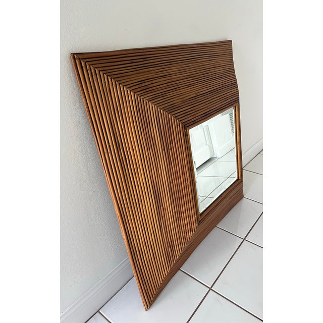 Vintage Large Pencil Reed Bamboo Rattan Pyramid Mirror For Sale In Miami - Image 6 of 7