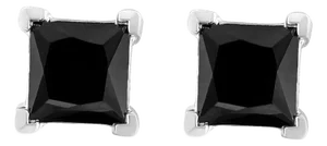 .925 Sterling Silver 3.00 Cttw Princess-Cut Square Black Diamond Classic 4-Prong Stud Earrings with Screw Backs - 2 Pieces