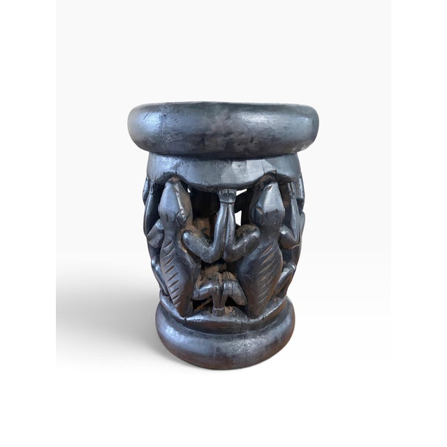 Wood Vintage Tribal Nobility Bamileke Crocodile Stool/Table Cameroon 16" H For Sale - Image 7 of 10
