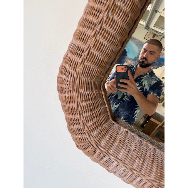 1980s 1980s Vintage Coastal Organic Woven Wicker Octagonal Wall Mirror For Sale - Image 5 of 13