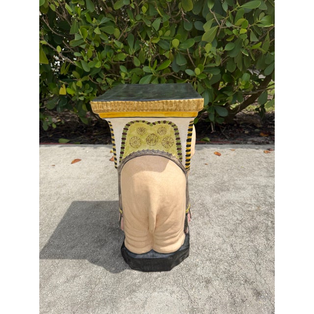 Vintage Hand-Painted Crackle Glazed Ceramic Elephant Garden Stool, Signed Mona For Sale - Image 10 of 12
