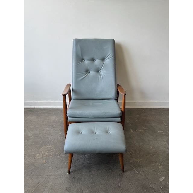 1950's Attributed to Milo Baughman for James Inc. Leather Recliner and Ottoman For Sale - Image 10 of 13