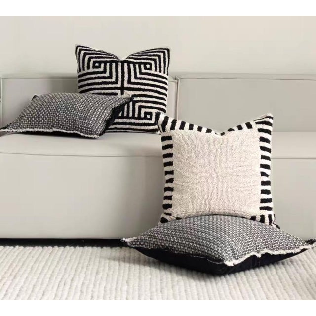 Minimalist Geometric Pillow With Black and White Checkered Weave, 19 Inches For Sale In Des Moines, IA - Image 6 of 6
