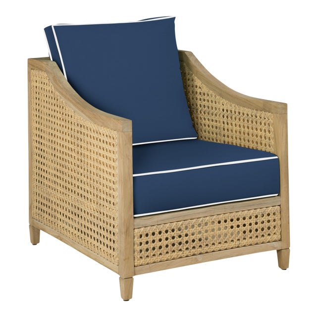 Keys Occasional Arm Chair in Canvas Navy with Canvas White Welt For Sale