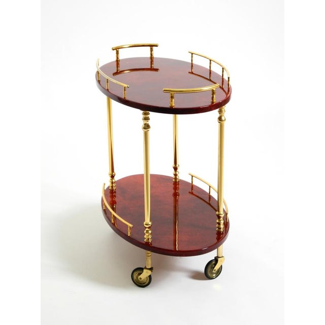 Serving Bar Cart in Cherry-Red Goatskin from Aldo Tura, Italy, 1960s For Sale - Image 10 of 18