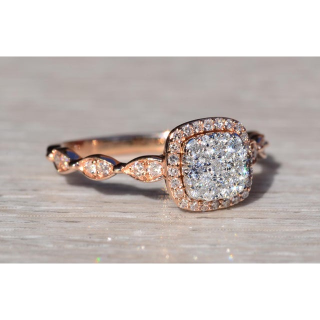 Metal The Kanna: Ladies Rose Gold Pave Diamond Halo Engagement Ring For Sale - Image 7 of 10