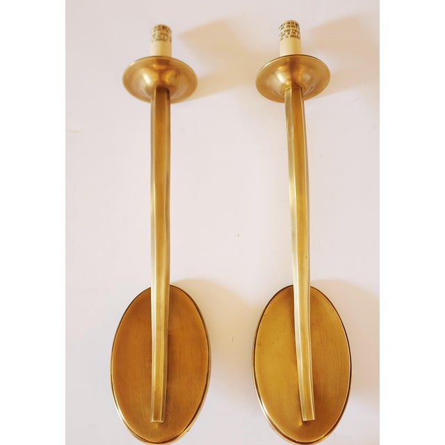 Decorative Crafts Inc. Torchiere Style Brass Wall Sconces-a Pair For Sale - Image 4 of 13